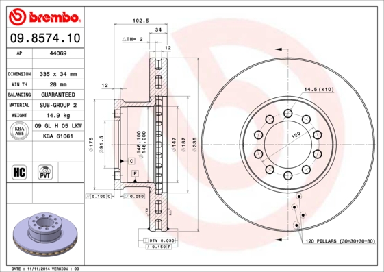 BREMBO Első féktárcsa 09.8574.10_BREMBO