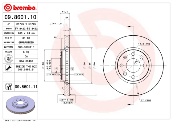 BREMBO Első féktárcsa 09.8601.11_BREMBO