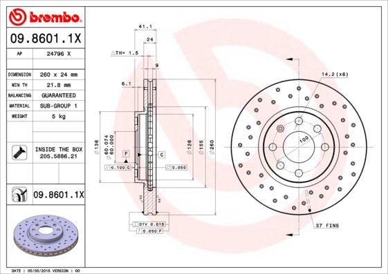 BREMBO Első féktárcsa 09.8601.1X_BREMBO