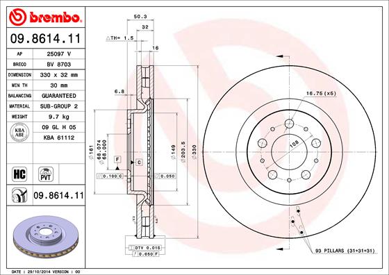 BREMBO Első féktárcsa 09.8614.11_BREMBO