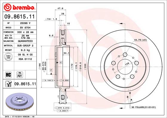 BREMBO Hátsó féktárcsa 09.8615.11_BREMBO