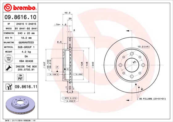 BREMBO Első féktárcsa 09.8616.11_BREMBO