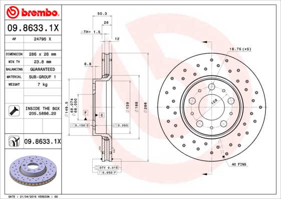 BREMBO Első féktárcsa 09.8633.1X_BREMBO