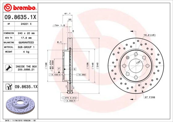 BREMBO Első féktárcsa 09.8635.1X_BREMBO