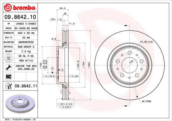 BREMBO Első féktárcsa 09.8642.11_BREMBO