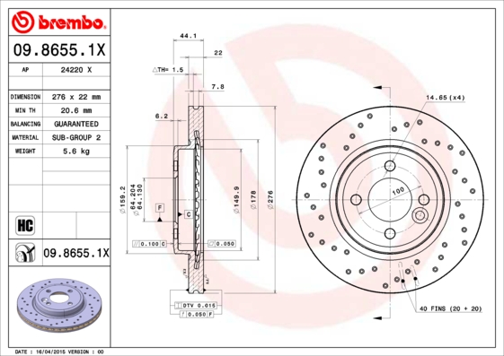 BREMBO Első féktárcsa 09.8655.1X_BREMBO