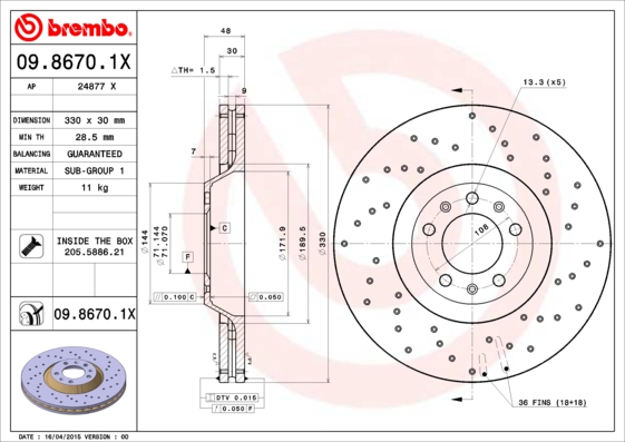 BREMBO Első féktárcsa 09.8670.1X_BREMBO