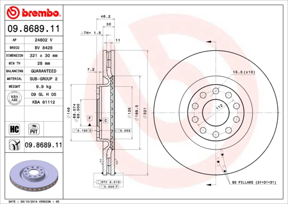 BREMBO Első féktárcsa 09.8689.11_BREMBO