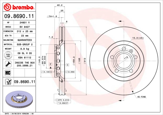 BREMBO Első féktárcsa 09.8690.11_BREMBO