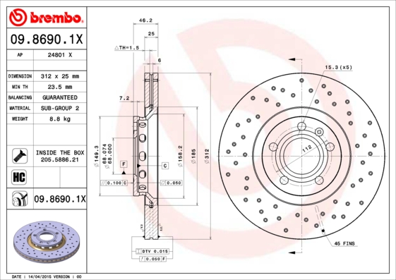 BREMBO Első féktárcsa 09.8690.1X_BREMBO