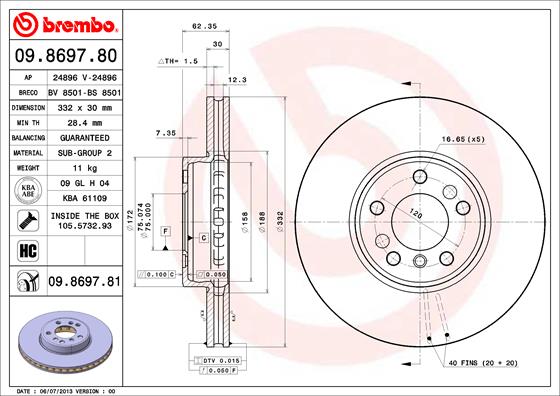 BREMBO Első féktárcsa 09.8697.80_BREMBO