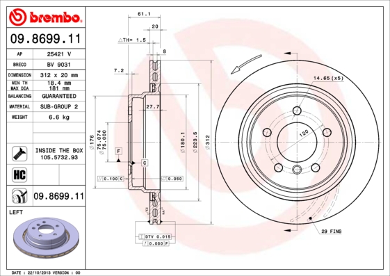 BREMBO Hátsó féktárcsa 09.8699.11_BREMBO