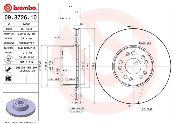 BREMBO Első féktárcsa 09.8726.10_BREMBO