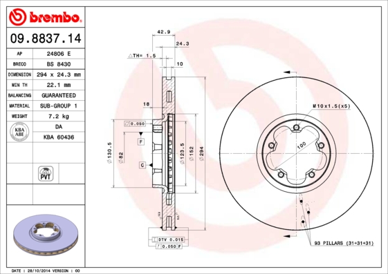 BREMBO Első féktárcsa 09.8837.14_BREMBO