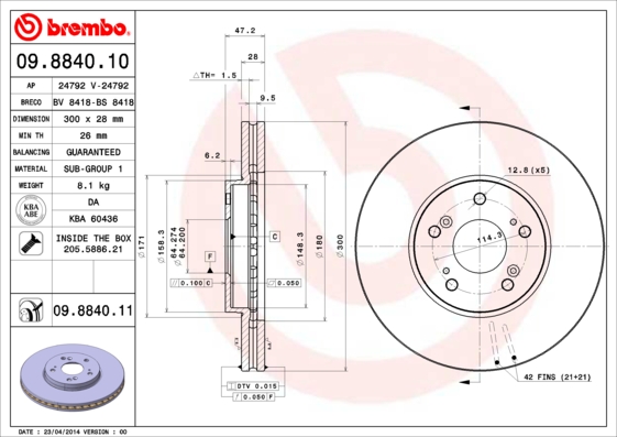 BREMBO Első féktárcsa 09.8840.11_BREMBO