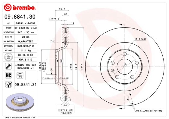 BREMBO Első féktárcsa 09.8841.31_BREMBO