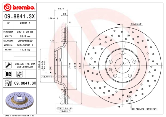 BREMBO Első féktárcsa 09.8841.3X_BREMBO