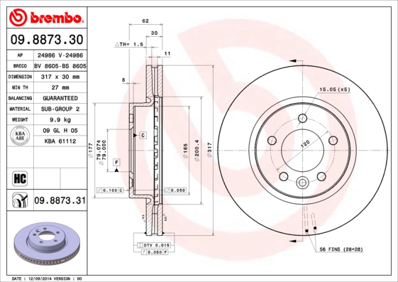 BREMBO Első féktárcsa 09.8873.31_BREMBO