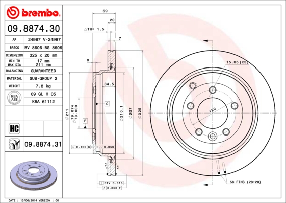 BREMBO Hátsó féktárcsa 09.8874.30_BREMBO