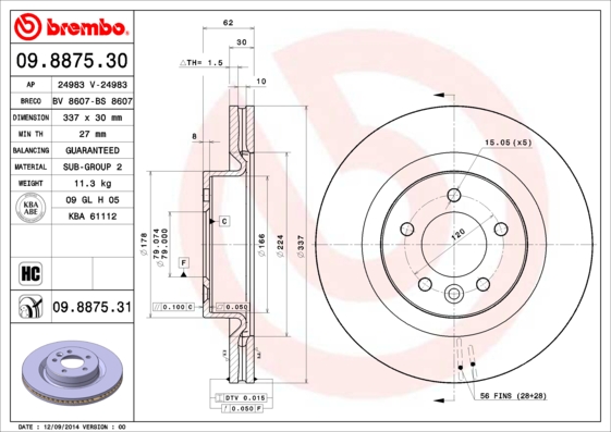 BREMBO Első féktárcsa 09.8875.31_BREMBO