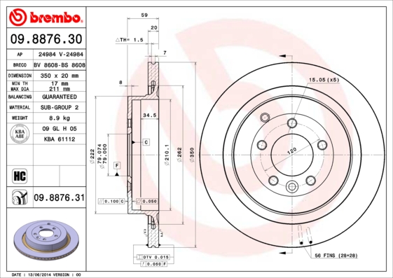 BREMBO Hátsó féktárcsa 09.8876.31_BREMBO