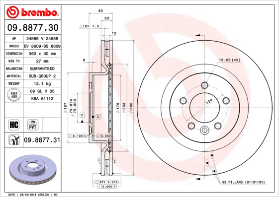 BREMBO Első féktárcsa 09.8877.31_BREMBO