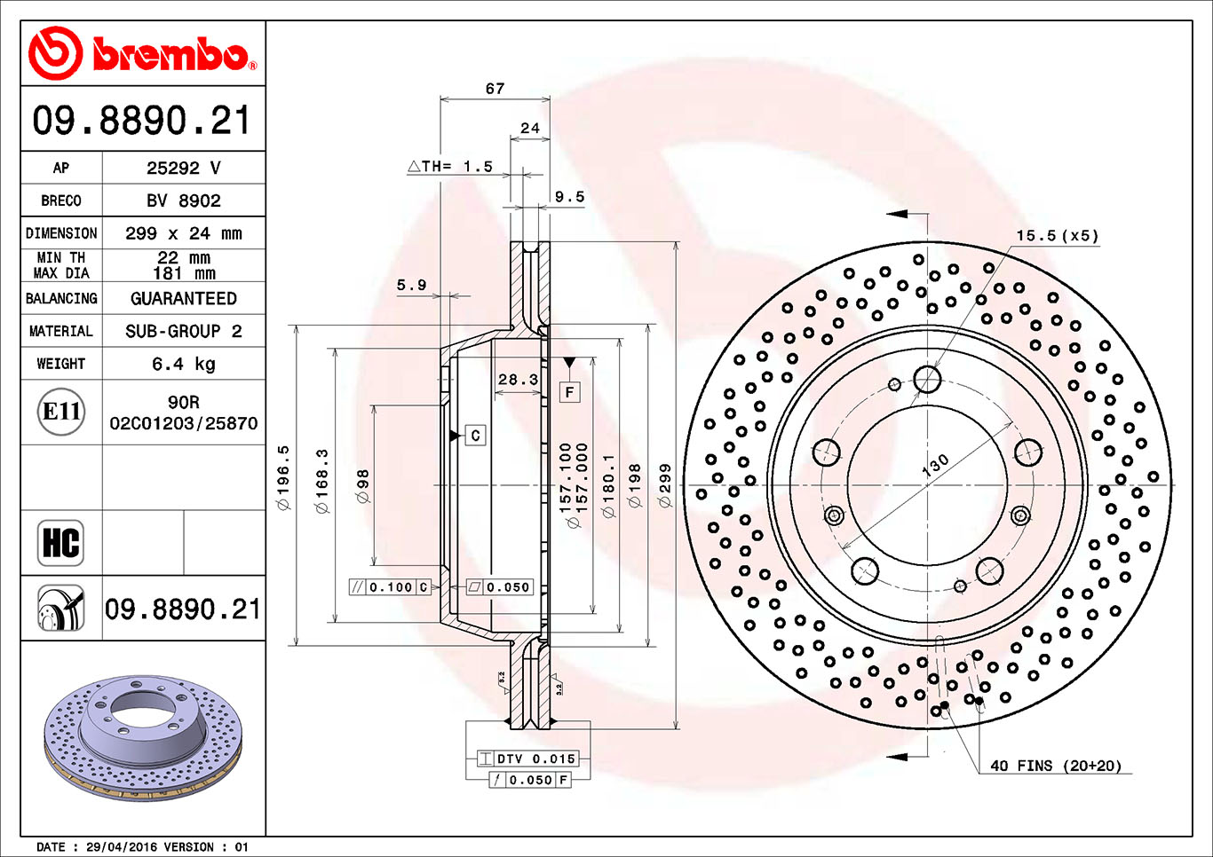 BREMBO Hátsó féktárcsa 09.8890.21_BREMBO