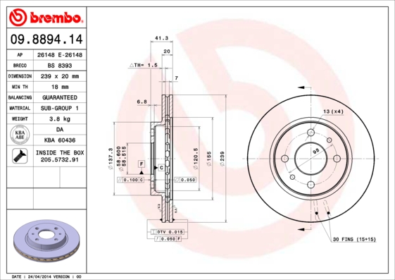 BREMBO Első féktárcsa 09.8894.14_BREMBO