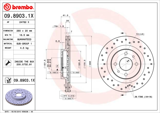 BREMBO Első féktárcsa 09.8903.1X_BREMBO