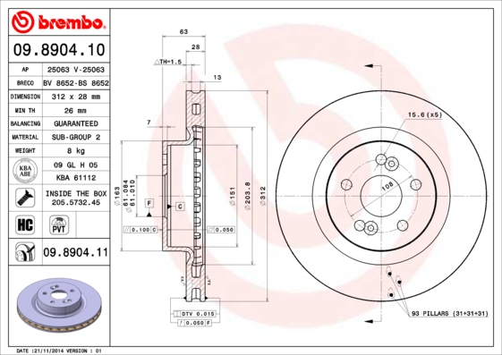 BREMBO Első féktárcsa 09.8904.11_BREMBO