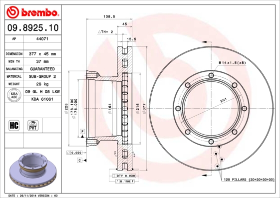 BREMBO Hátsó féktárcsa 09.8925.10_BREMBO