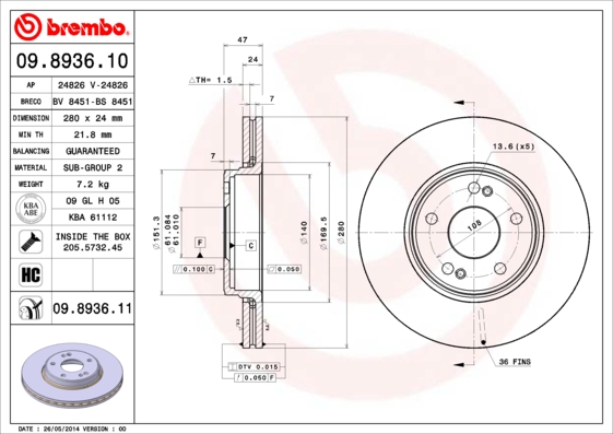 BREMBO Első féktárcsa 09.8936.11_BREMBO