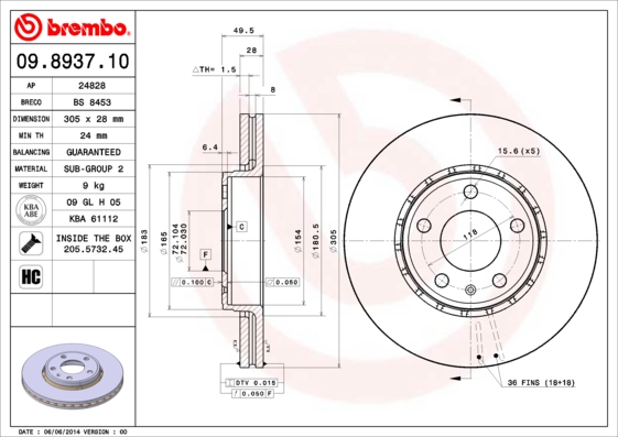 BREMBO Első féktárcsa 09.8937.11_BREMBO