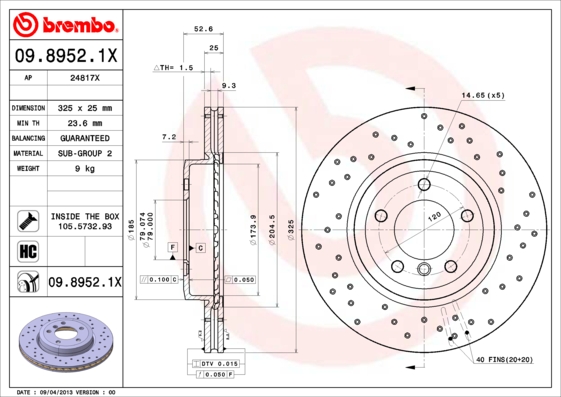 BREMBO Első féktárcsa 09.8952.1X_BREMBO