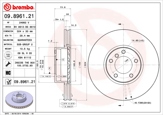 BREMBO Első féktárcsa 09.8961.21_BREMBO