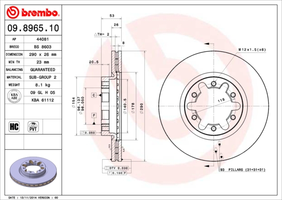 BREMBO Első féktárcsa 09.8965.10_BREMBO