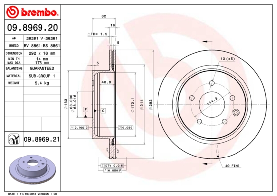 BREMBO Hátsó féktárcsa 09.8969.20_BREMBO