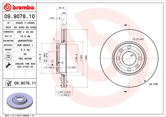 BREMBO Első féktárcsa 09.9078.11_BREMBO