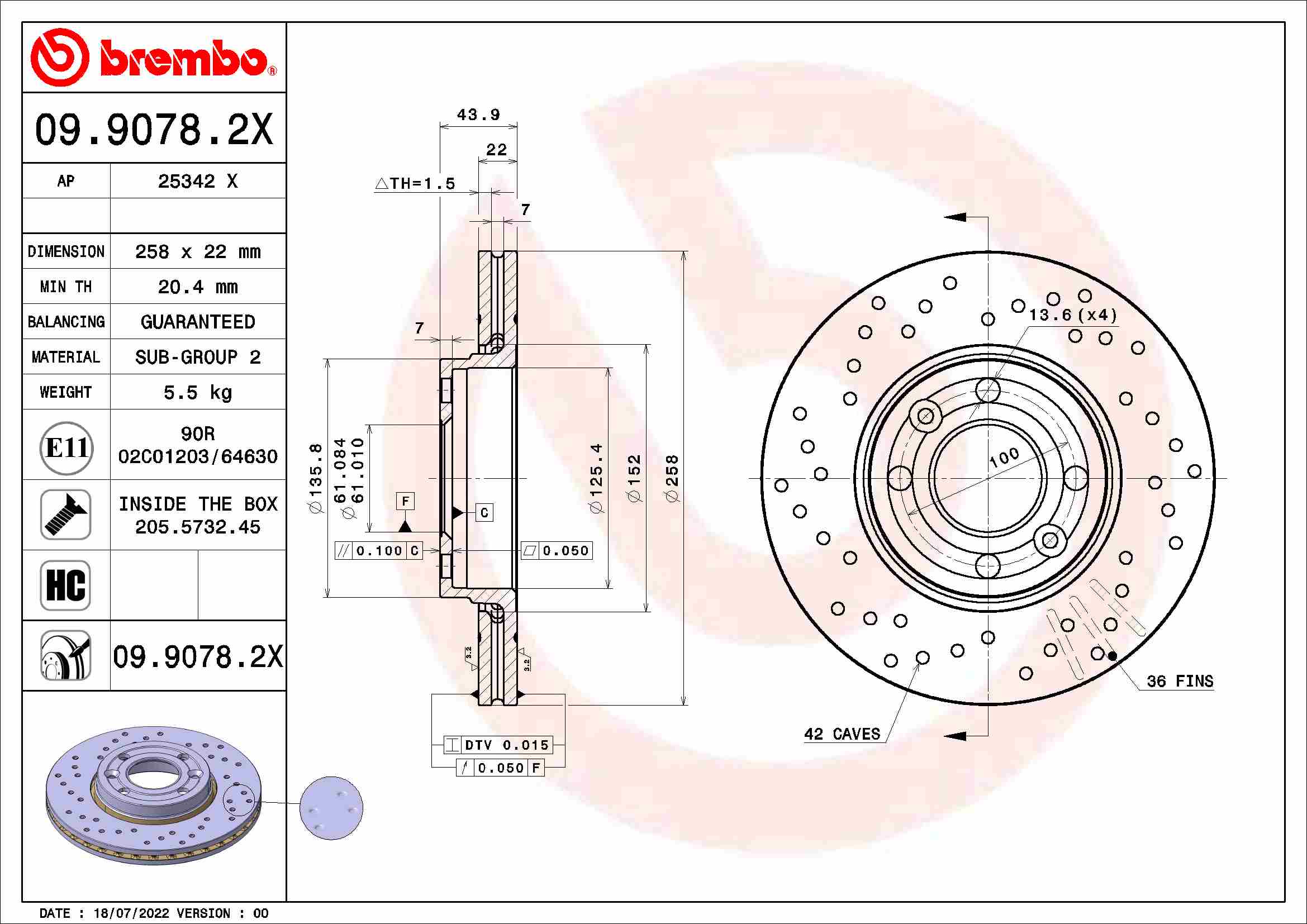 BREMBO Féktárcsa, mind 09.9078.2X_BREMBO