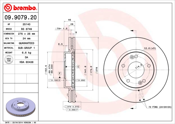 BREMBO Első féktárcsa 09.9079.20_BREMBO