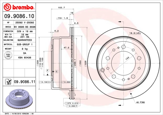 BREMBO Hátsó féktárcsa 09.9086.11_BREMBO