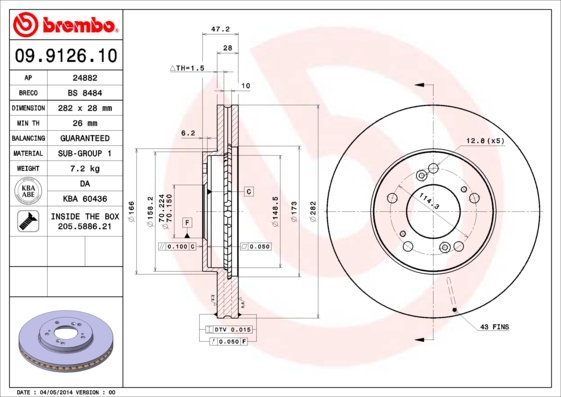 BREMBO Első féktárcsa 09.9126.10_BREMBO