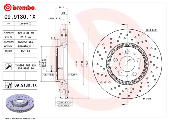 BREMBO Első féktárcsa 09.9130.1X_BREMBO