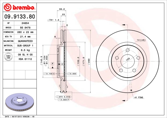 BREMBO Első féktárcsa 09.9133.81_BREMBO