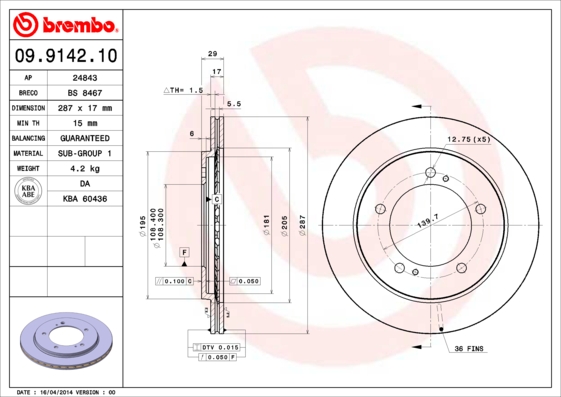 BREMBO Első féktárcsa 09.9142.10_BREMBO