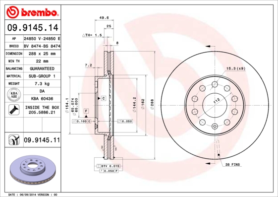 BREMBO Első féktárcsa 09.9145.11_BREMBO