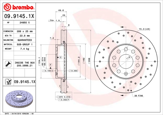 BREMBO Első féktárcsa 09.9145.1X_BREMBO