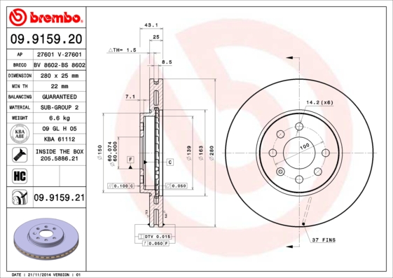 BREMBO Első féktárcsa 09.9159.21_BREMBO