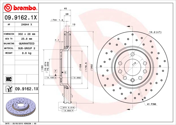 BREMBO Első féktárcsa 09.9162.1X_BREMBO