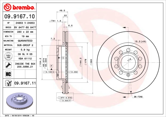 BREMBO Első féktárcsa 09.9167.11_BREMBO